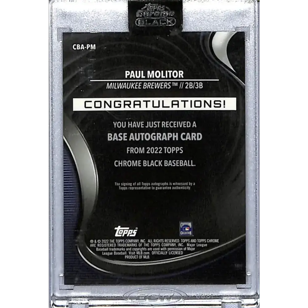 2022 Topps Chrome Black #CBA-PM Paul Molitor NM-MT Auto Milwaukee Brewers Baseball Card - Baseball Card Single