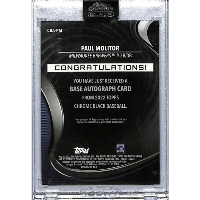2022 Topps Chrome Black #CBA-PM Paul Molitor NM-MT Auto Milwaukee Brewers Baseball Card - Baseball Card Single