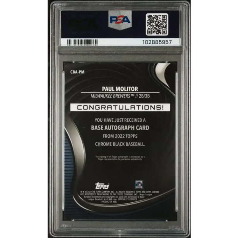 2022 Topps Chrome Black #CBA-PM Paul Molitor PSA 9 MINT Auto Milwaukee Brewers Baseball Card - Baseball Card Single