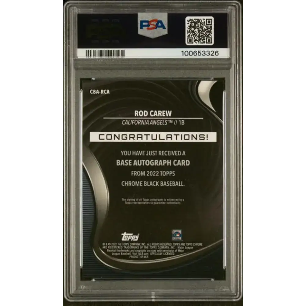 2022 Topps Chrome Black #CBA-RCA Rod Carew PSA 9 MINT Auto California Angels Baseball Card - Baseball Card Single