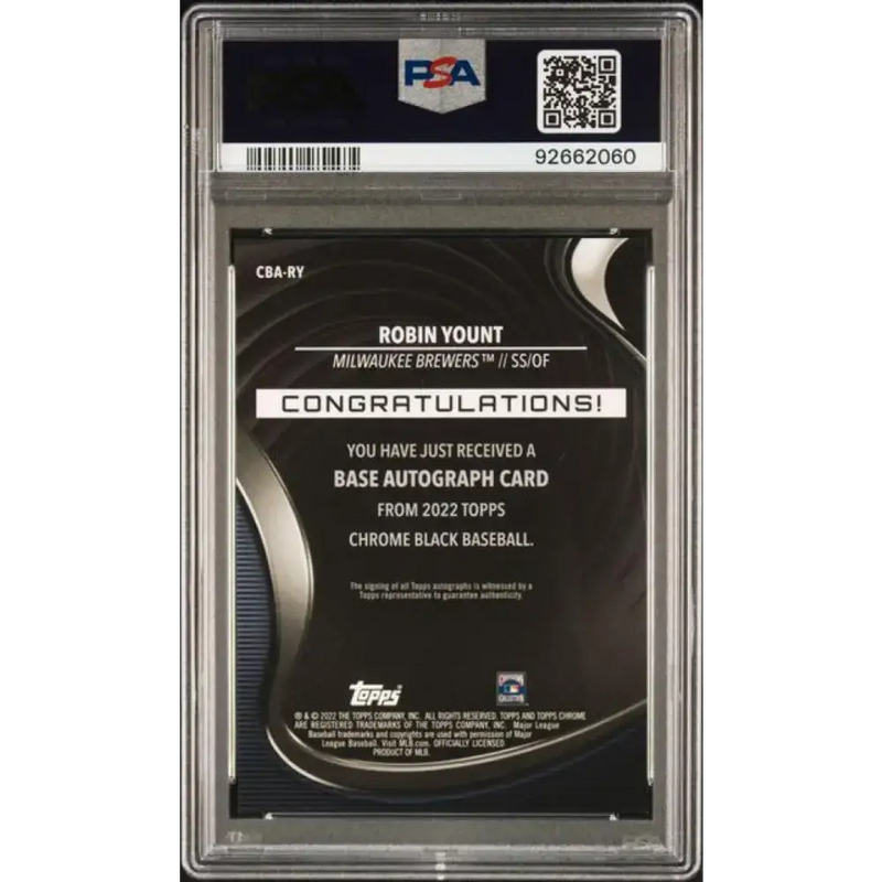 2022 Topps Chrome Black #CBA-RY Robin Yount PSA 10 GEM MINT Auto Milwaukee Brewers Baseball Card - Baseball Card Single