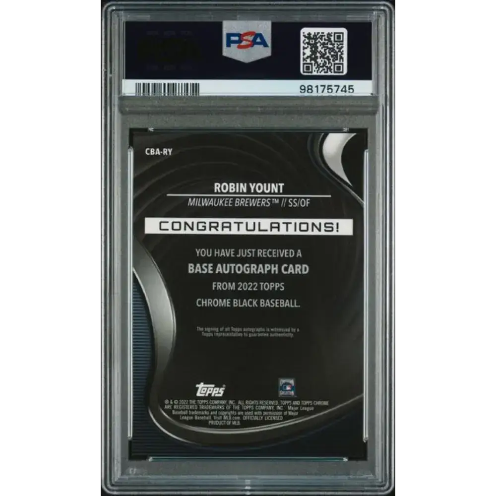 2022 Topps Chrome Black #CBA-RY Robin Yount PSA 10 GEM MINT Auto Milwaukee Brewers Baseball Card - Baseball Card Single