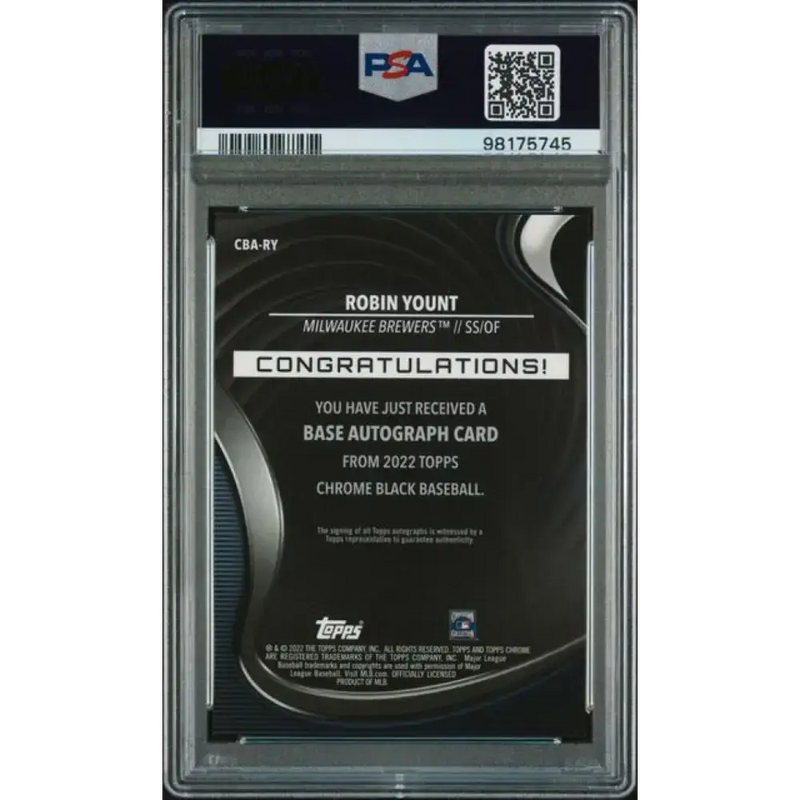 2022 Topps Chrome Black #CBA-RY Robin Yount PSA 10 GEM MINT Auto Milwaukee Brewers Baseball Card - Baseball Card Single