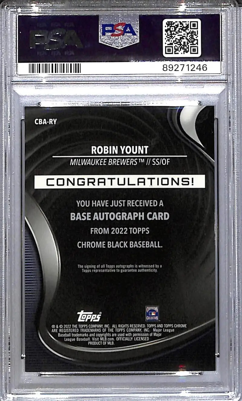 2022 Topps Chrome Black #CBA-RY Robin Yount PSA 10 GEM MINT Auto Milwaukee Brewers