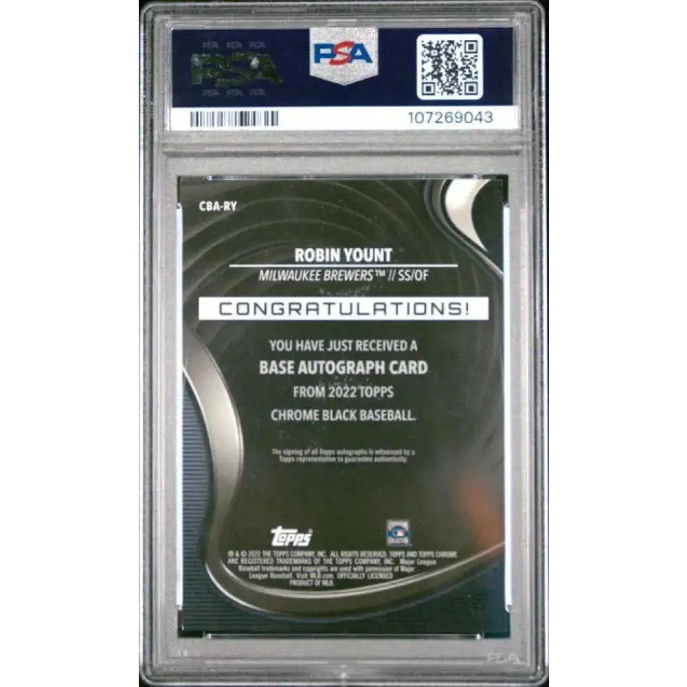 2022 Topps Chrome Black #CBA-RY Robin Yount PSA 10 GEM MINT Auto Milwaukee Brewers Baseball Card - Baseball Card Single