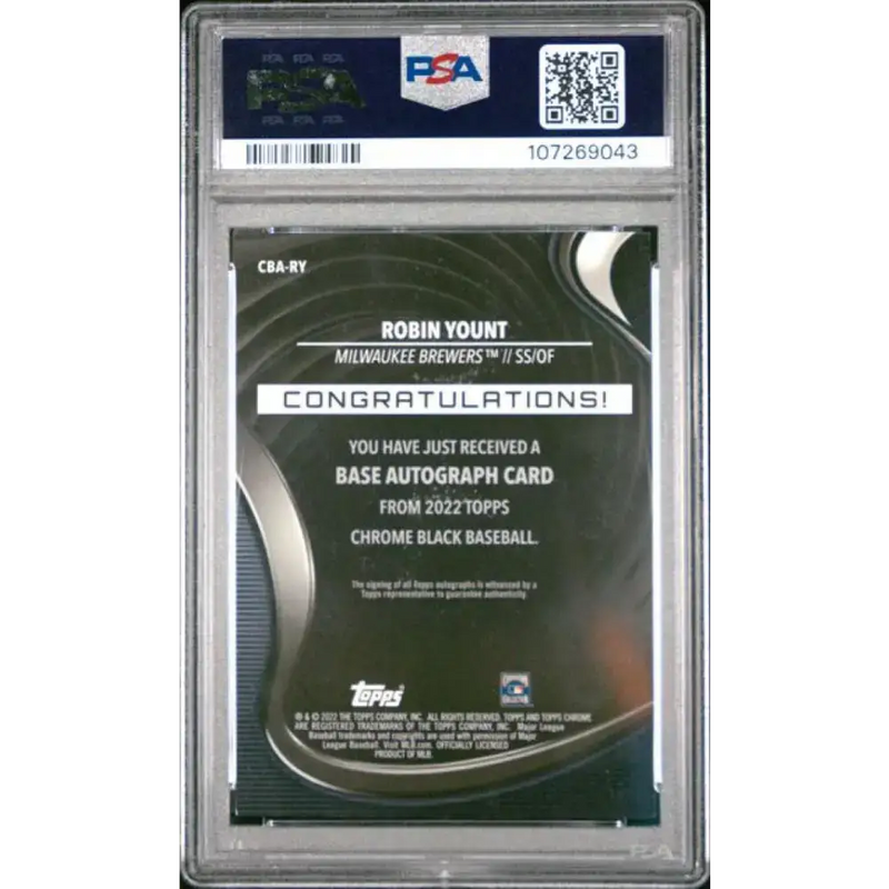 2022 Topps Chrome Black #CBA-RY Robin Yount PSA 10 GEM MINT Auto Milwaukee Brewers Baseball Card - Baseball Card Single