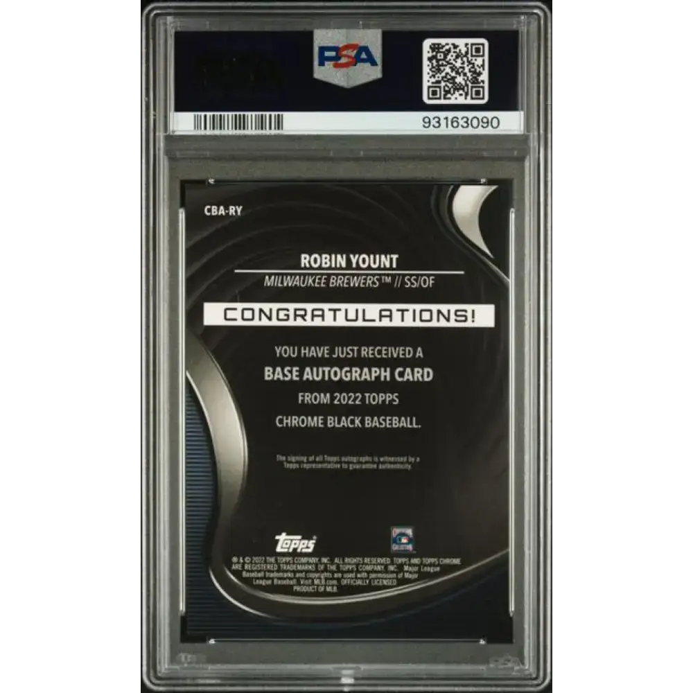 2022 Topps Chrome Black #CBA-RY Robin Yount PSA 10 GEM MINT Auto Milwaukee Brewers Baseball Card - Baseball Card Single