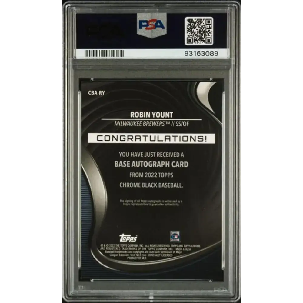 2022 Topps Chrome Black #CBA-RY Robin Yount PSA 10 GEM MINT Auto Milwaukee Brewers Baseball Card - Baseball Card Single
