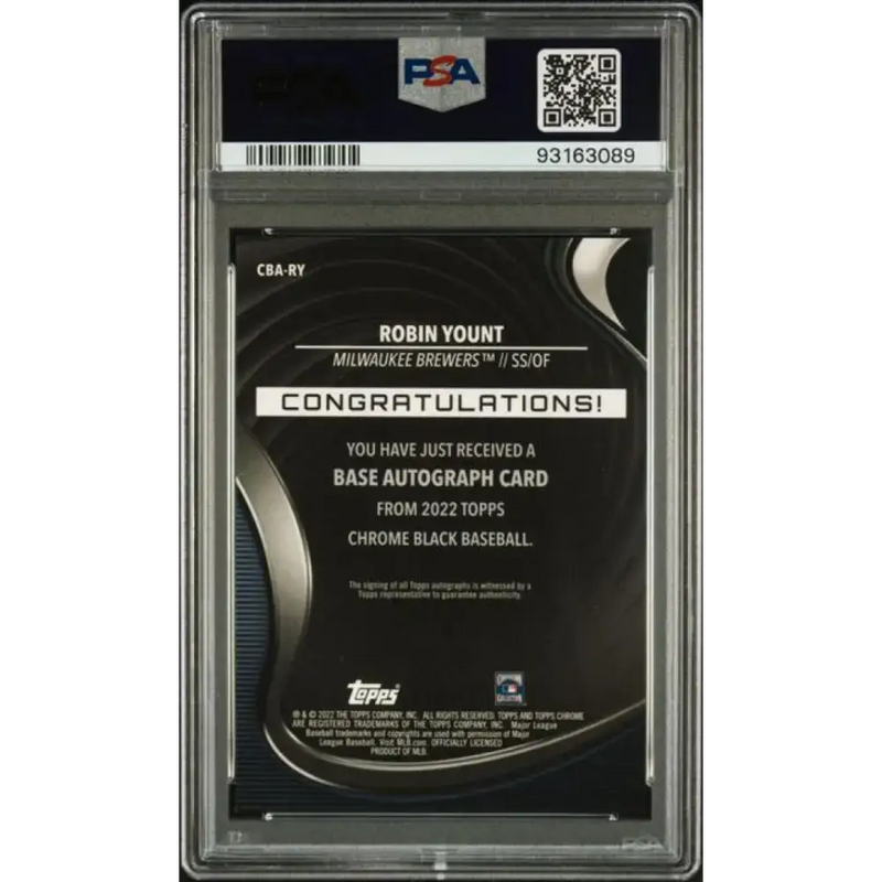 2022 Topps Chrome Black #CBA-RY Robin Yount PSA 10 GEM MINT Auto Milwaukee Brewers Baseball Card - Baseball Card Single