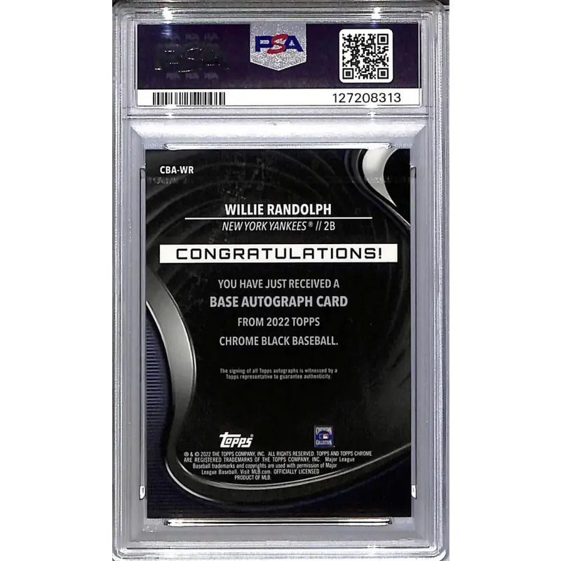 2022 Topps Chrome Black #CBA-WR Willie Randolf PSA 9 MINT Auto New York Yankees - Baseball Card Single
