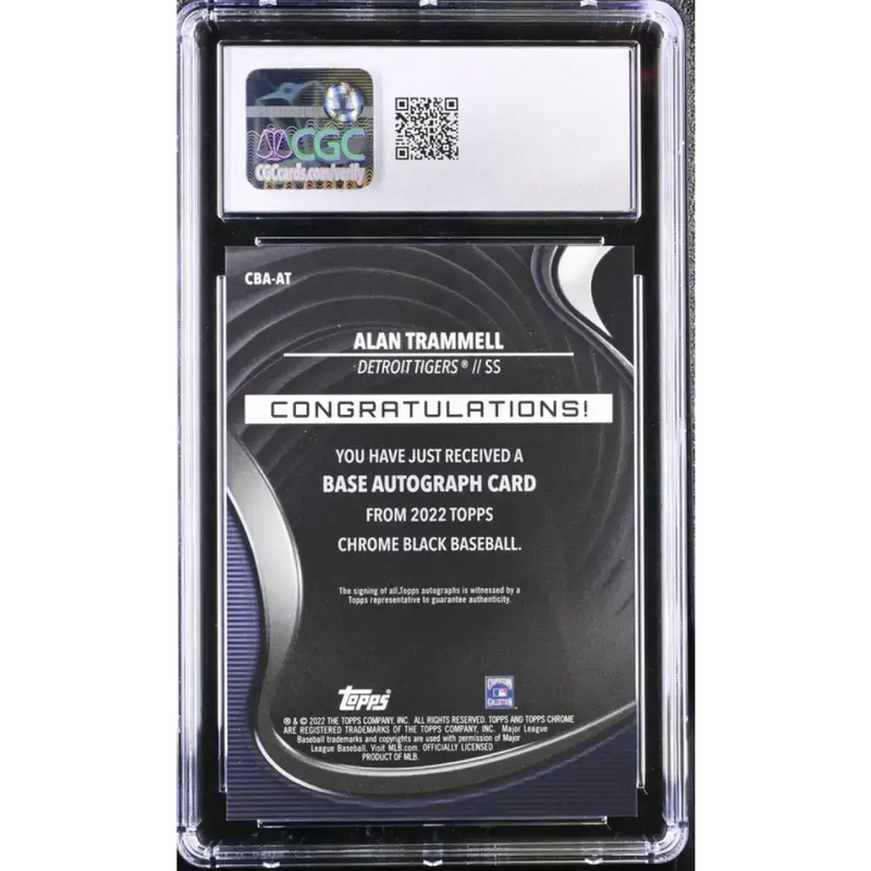 2022 Topps Chrome Black #CBAAT Alan Trammell CGC 8 Auto Detroit Tigers Baseball Card - Baseball Card Single