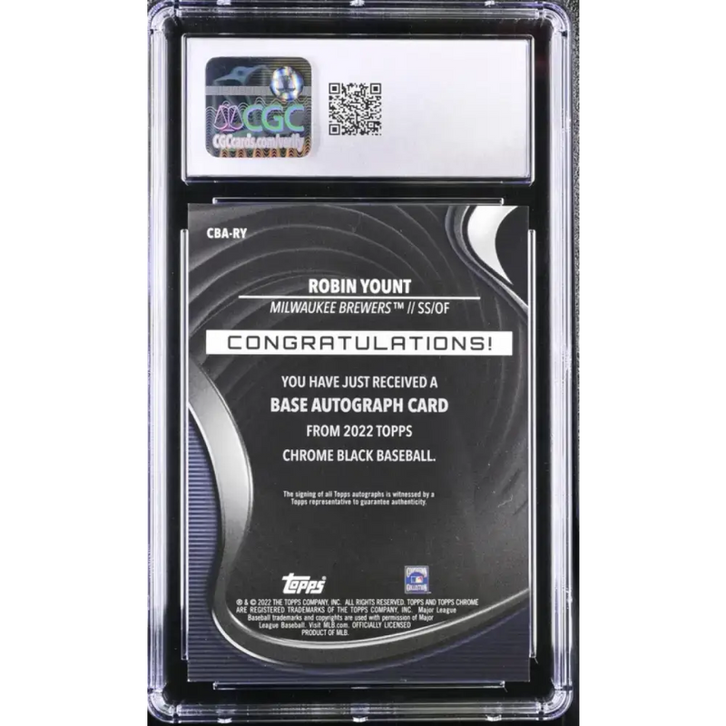 2022 Topps Chrome Black #CBARY Robin Yount CGC 8 Auto Milwaukee Brewers Baseball Card - Baseball Card Single