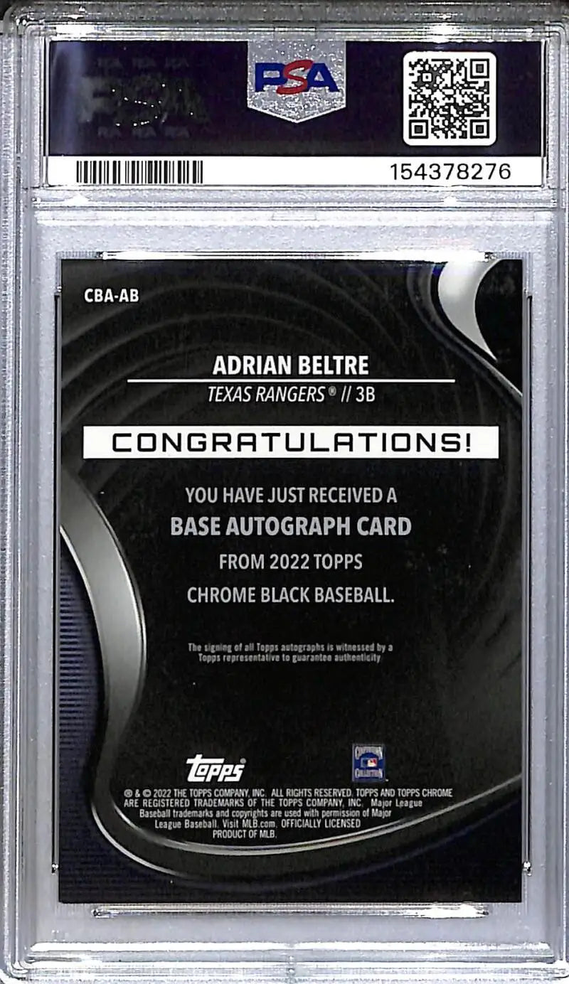 2022 Topps Chrome Black Gold Mini Diamond #CBA-AB Adrian Beltre PSA 9 MINT Auto 35/50 Texas Rangers - Baseball Card