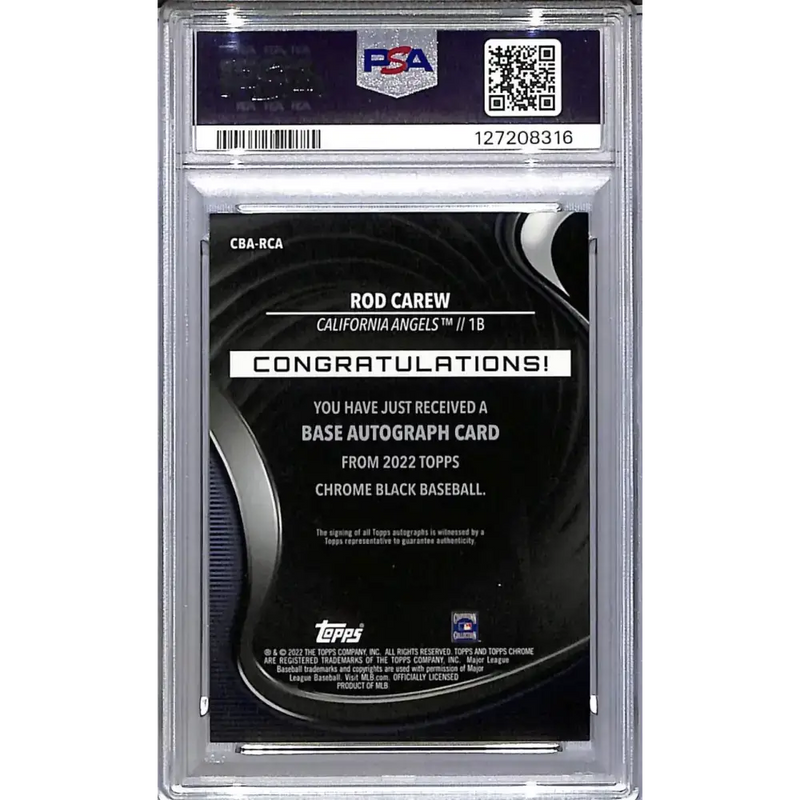 2022 Topps Chrome Black Gold Mini Diamond #CBA-RC Rod Carew PSA 8 NM-MT Auto 5/50 California Angels - Baseball Card