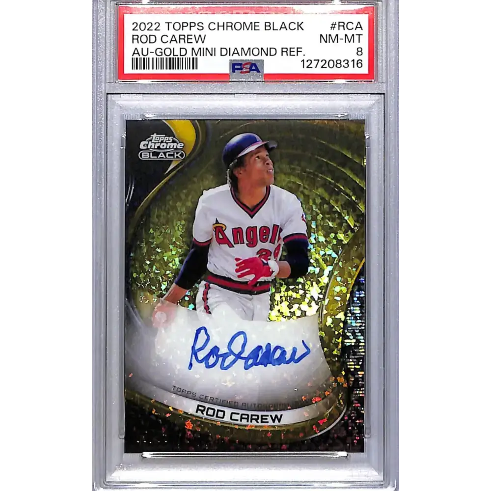 2022 Topps Chrome Black Gold Mini Diamond #CBA-RC Rod Carew PSA 8 NM-MT Auto 5/50 California Angels - Baseball Card