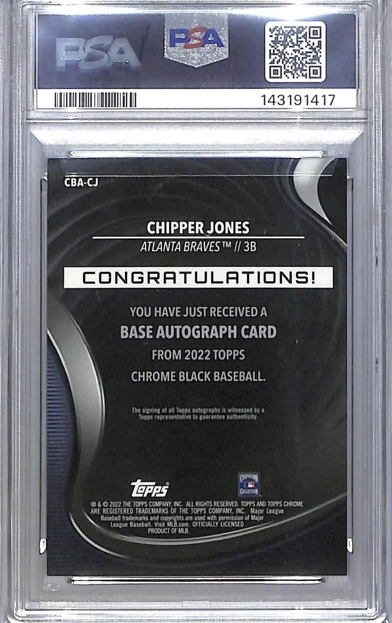 2022 Topps Chrome Black Orange #CBA-CJ Chipper Jones PSA 9 MINT Auto 20/25 Atlanta Braves - Baseball Card Single