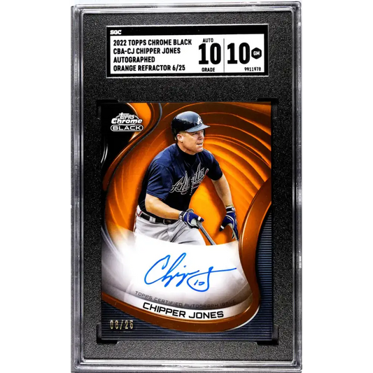 2022 Topps Chrome Black Orange #CBA-CJ Chipper Jones SGC 10 Gem Auto 6/25 Atlanta Braves Baseball Card - Baseball Card