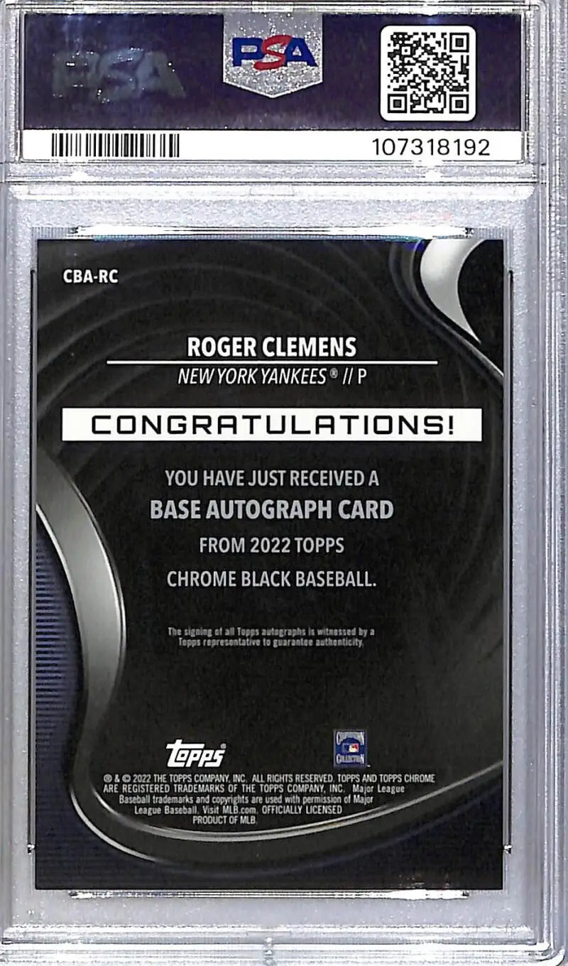 2022 Topps Chrome Black Red #CBA-RC Roger Clemens PSA 9 MINT Auto 1/5 New York Yankees - Baseball Card Single