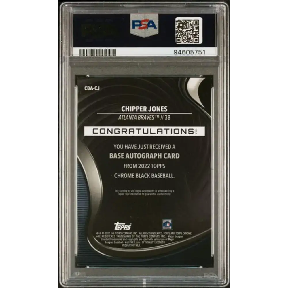 2022 Topps Chrome Black Refractor Gold #CBA-CJ Chipper Jones PSA 10 GEM MINT Auto 20/50 Atlanta Braves Baseball Card