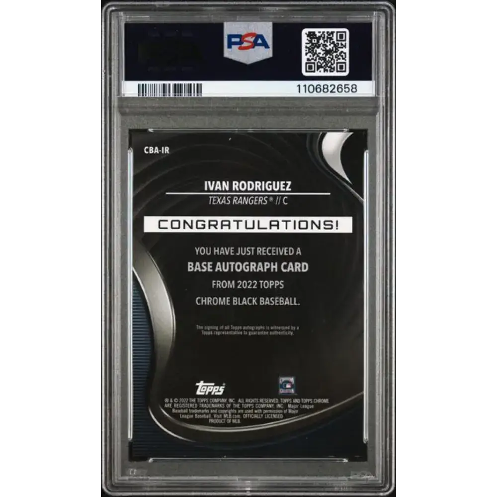 2022 Topps Chrome Black Refractor Gold #CBA-IR Ivan Rodriguez PSA 9 MINT Auto 42/50 Texas Rangers Baseball Card