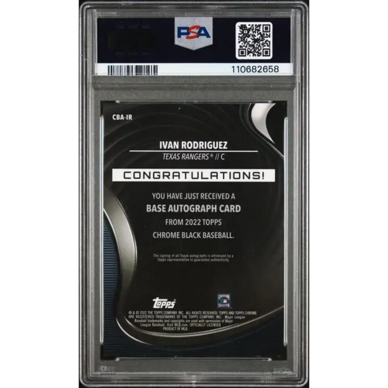 2022 Topps Chrome Black Refractor Gold #CBA-IR Ivan Rodriguez PSA 9 MINT Auto 42/50 Texas Rangers Baseball Card