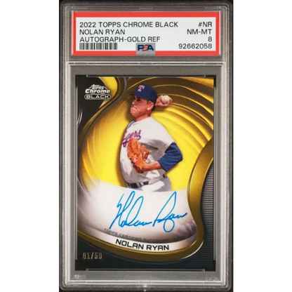 2022 Topps Chrome Black Refractor Gold #CBA-NR Nolan Ryan PSA 8 NM-MT Auto 1/50 Texas Rangers Baseball Card