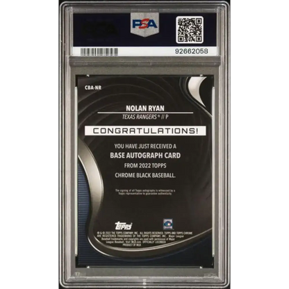2022 Topps Chrome Black Refractor Gold #CBA-NR Nolan Ryan PSA 8 NM-MT Auto 1/50 Texas Rangers Baseball Card