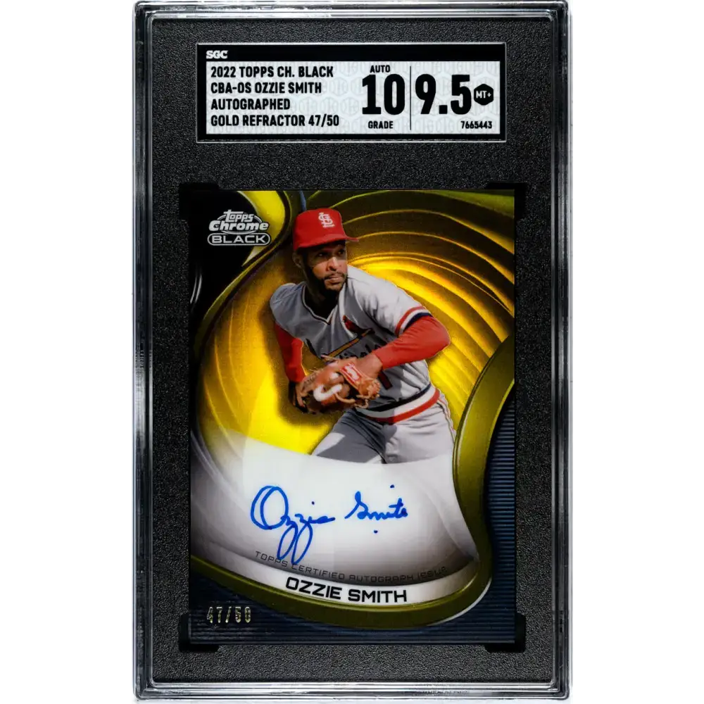 2022 Topps Chrome Black Refractor Gold #CBA-OS Ozzie Smith SGC 9.5 MINT+ Auto 47/50 St. Louis Cardinals Baseball Card