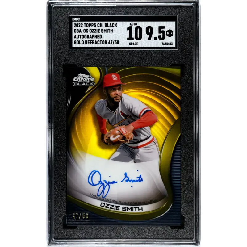 2022 Topps Chrome Black Refractor Gold #CBA-OS Ozzie Smith SGC 9.5 MINT+ Auto 47/50 St. Louis Cardinals Baseball Card