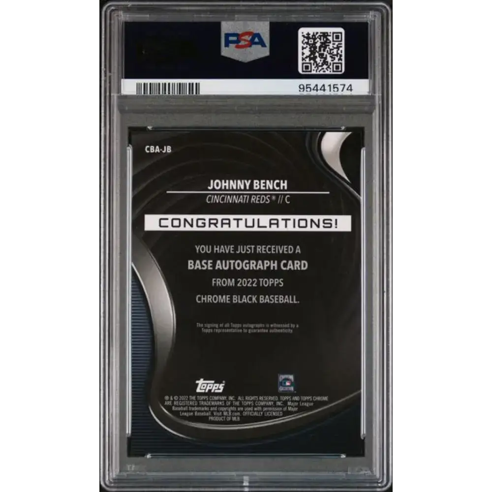 2022 Topps Chrome Black Refractor Gold Mini-Diamond #CBA-JB Johnny Bench PSA 9 MINT Auto 50/50 Cincinnati Reds Baseball