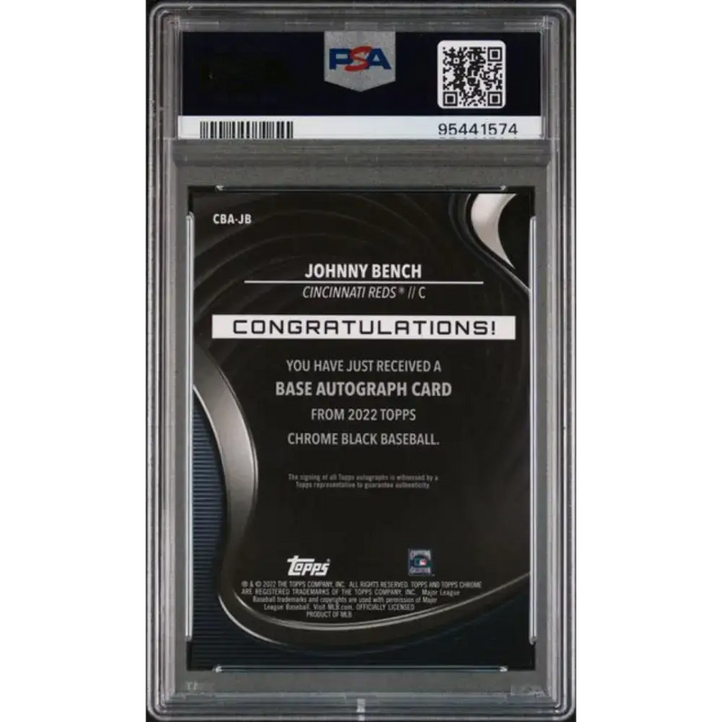 2022 Topps Chrome Black Refractor Gold Mini-Diamond #CBA-JB Johnny Bench PSA 9 MINT Auto 50/50 Cincinnati Reds Baseball