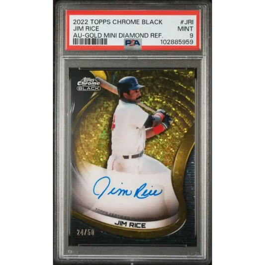 2022 Topps Chrome Black Refractor Gold Mini-Diamond #CBA-JRI Jim Rice PSA 9 MINT Auto 24/50 Boston Red Sox Baseball