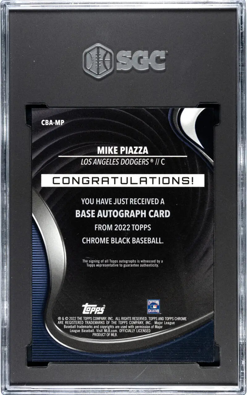 2022 Topps Chrome Black Refractor Gold Mini-Diamond #CBA-MP Mike Piazza SGC 10 Gem Auto 6/50 Los Angeles Dodgers