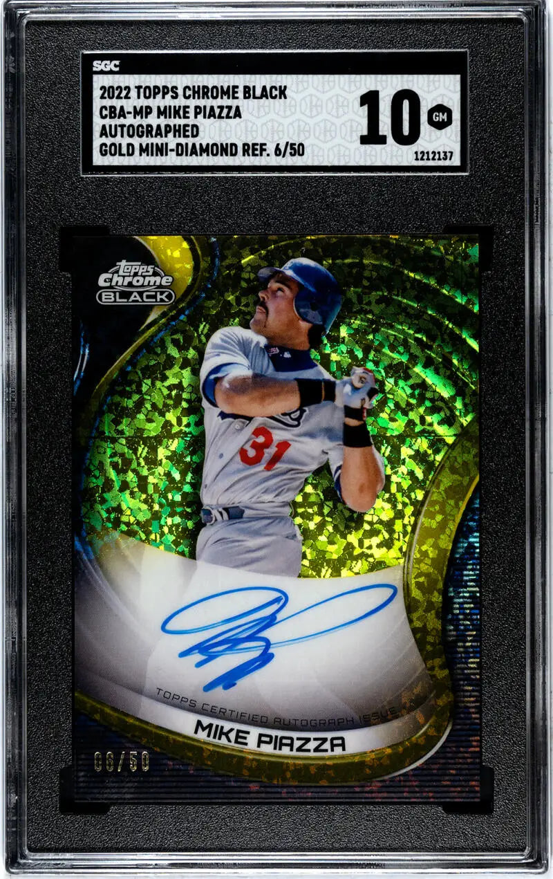 2022 Topps Chrome Black Refractor Gold Mini-Diamond #CBA-MP Mike Piazza SGC 10 Gem Auto 6/50 Los Angeles Dodgers