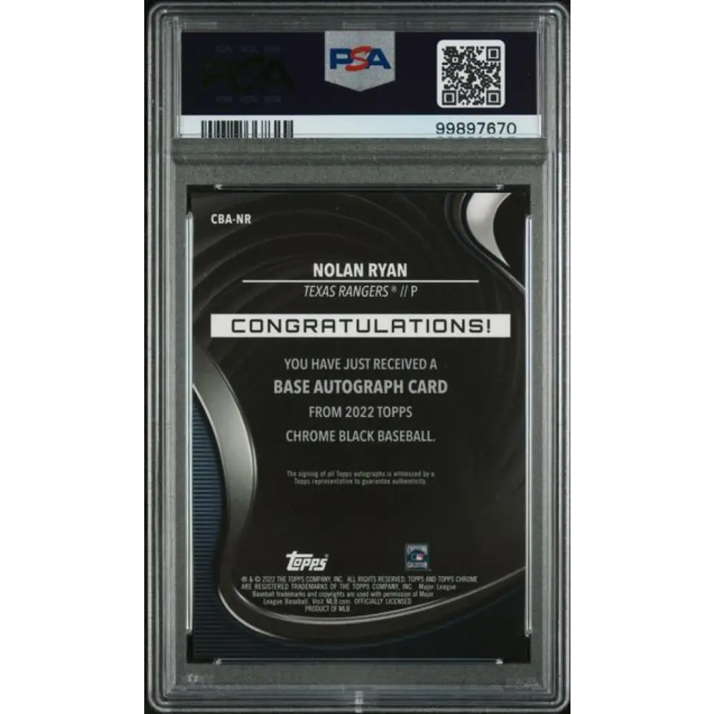 2022 Topps Chrome Black Refractor Gold Mini-Diamond #CBA-NR Nolan Ryan PSA 10 GEM MINT Auto 22/50 Texas Rangers Baseball Card Image 2