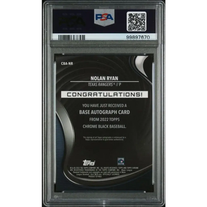 2022 Topps Chrome Black Refractor Gold Mini-Diamond #CBA-NR Nolan Ryan PSA 10 GEM MINT Auto 22/50 Texas Rangers Baseball Card Image 2