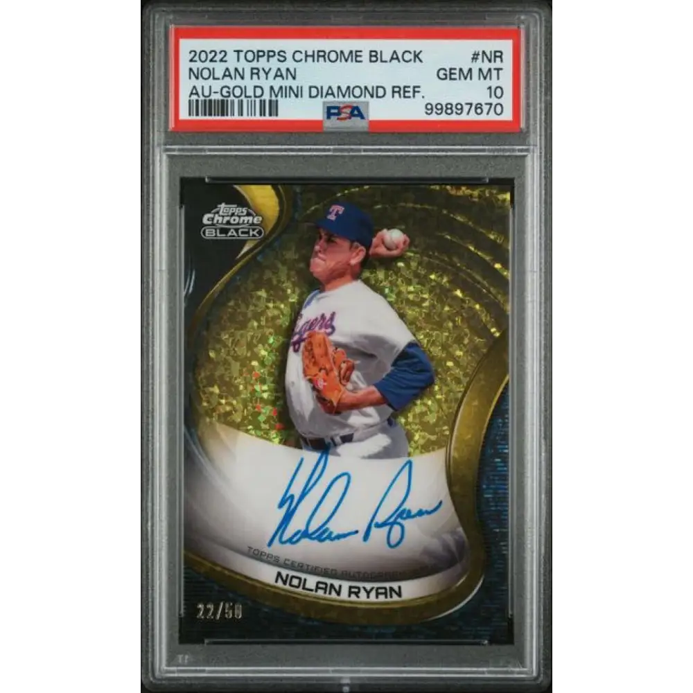 2022 Topps Chrome Black Refractor Gold Mini-Diamond #CBA-NR Nolan Ryan PSA 10 GEM MINT Auto 22/50 Texas Rangers Baseball Card Image 1