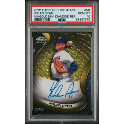 2022 Topps Chrome Black Refractor Gold Mini-Diamond #CBA-NR Nolan Ryan PSA 10 GEM MINT Auto 22/50 Texas Rangers Baseball Card Image 1