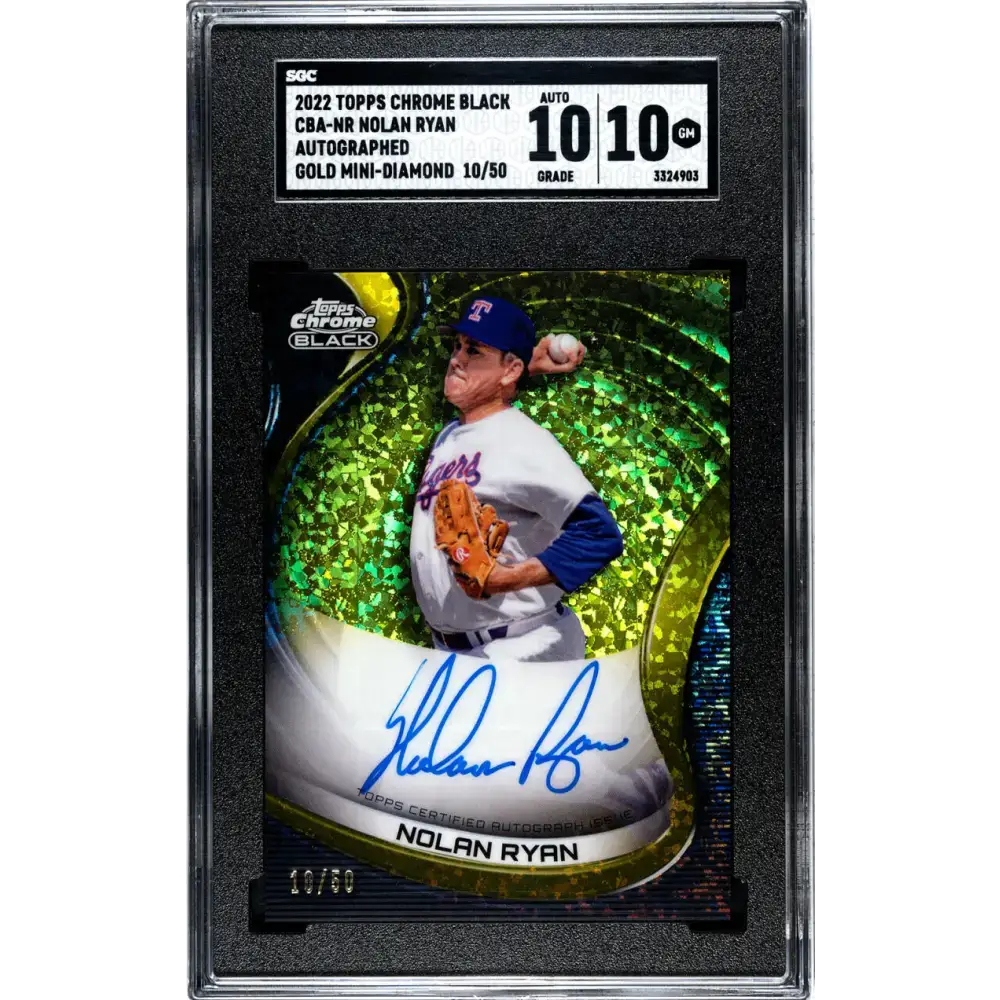 2022 Topps Chrome Black Refractor Gold Mini-Diamond #CBA-NR Nolan Ryan SGC 10 Gem Auto 10/50 Texas Rangers Baseball Card