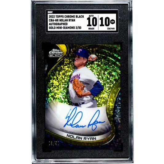 2022 Topps Chrome Black Refractor Gold Mini-Diamond #CBA-NR Nolan Ryan SGC 10 Gem Auto 3/50 Texas Rangers Baseball Card