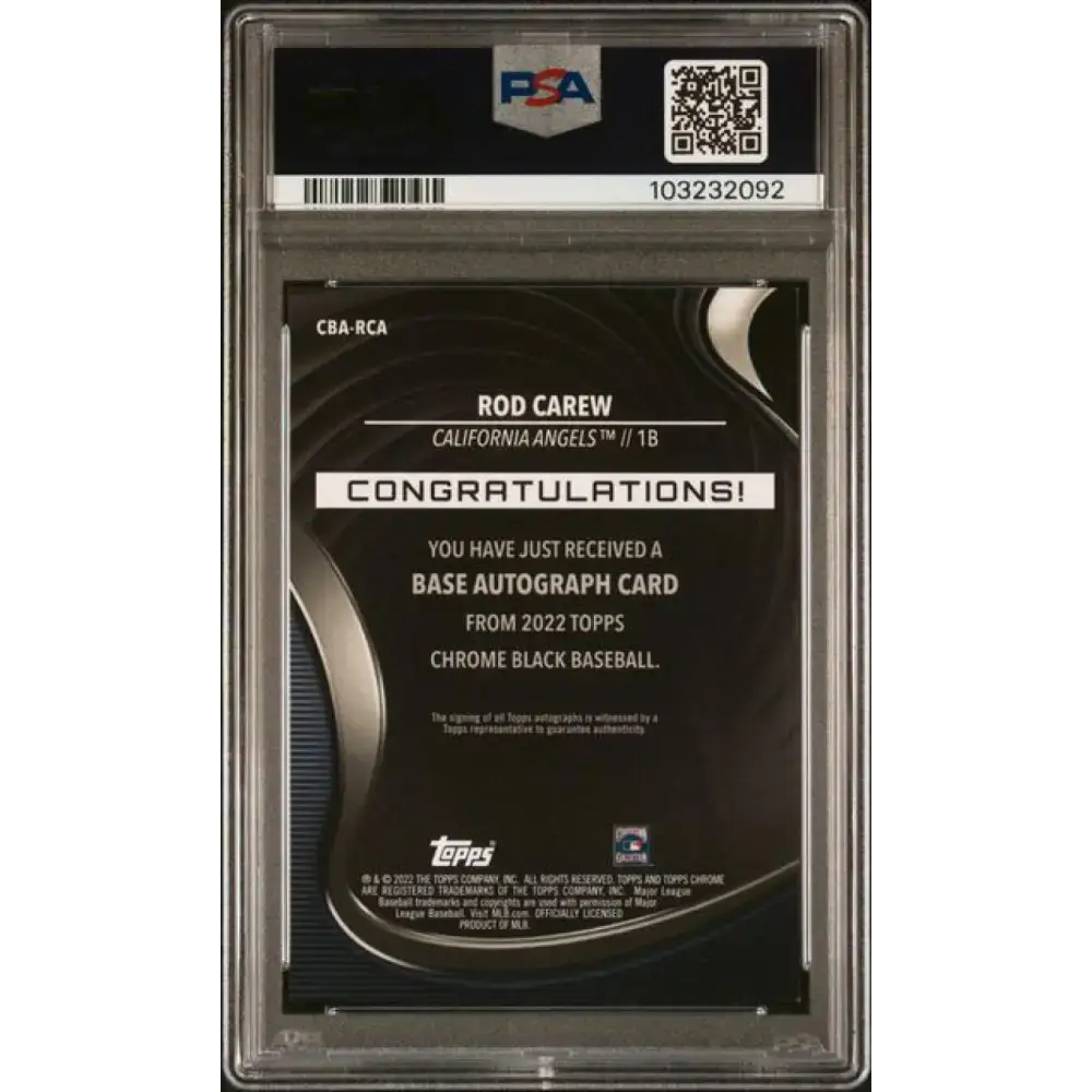 2022 Topps Chrome Black Refractor Gold Mini-Diamond #CBA-RCA Rod Carew PSA 9 MINT Auto 28/50 California Angels Baseball