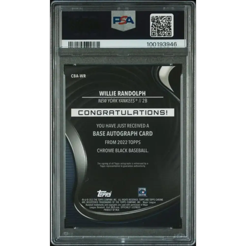 2022 Topps Chrome Black Refractor Gold Mini-Diamond #CBA-WR Willie Randolph PSA 9 MINT Auto 42/50 New York Yankees