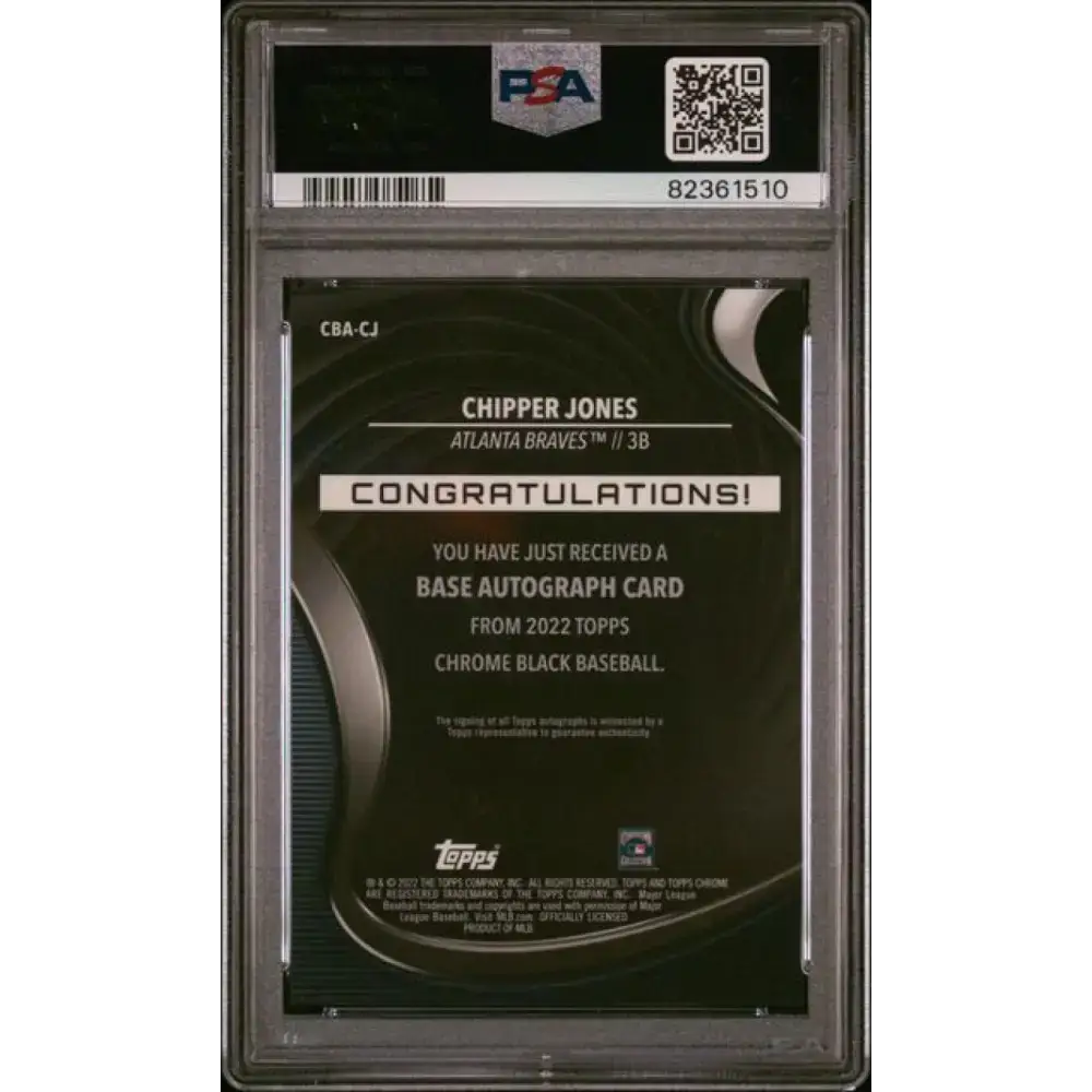 2022 Topps Chrome Black Refractor Orange #CBA-CJ Chipper Jones PSA 9 MINT Auto 9/25 Atlanta Braves Baseball Card