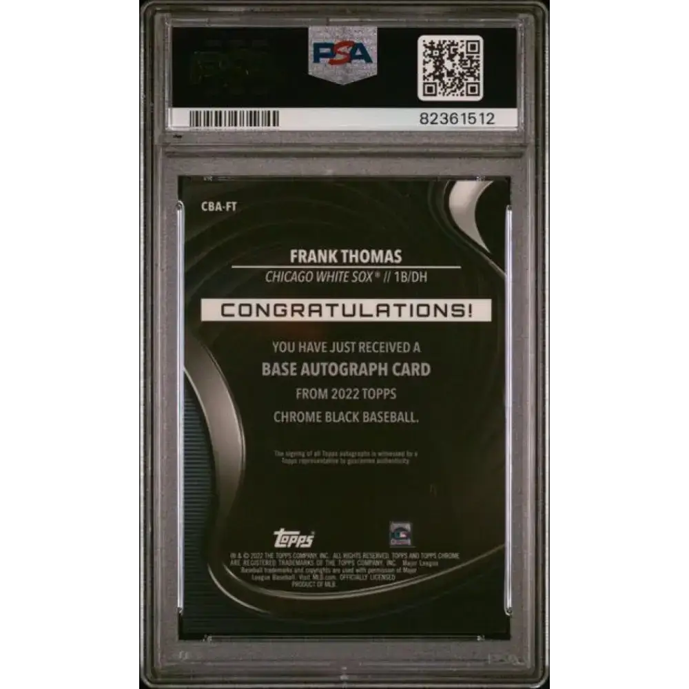 2022 Topps Chrome Black Refractor Orange #CBA-FT Frank Thomas PSA 9 MINT Auto 3/25 Chicago White Sox Baseball Card