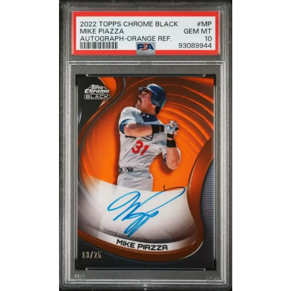 2022 Topps Chrome Black Refractor Orange #CBA-MP Mike Piazza PSA 10 GEM MINT Auto 13/25 Los Angeles Dodgers Baseball