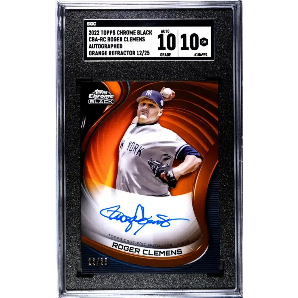 2022 Topps Chrome Black Refractor Orange #CBA-RC Roger Clemens SGC 10 Gem Auto 12/25 New York Yankees Baseball Card