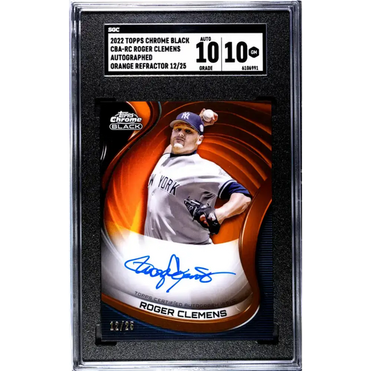 2022 Topps Chrome Black Refractor Orange #CBA-RC Roger Clemens SGC 10 Gem Auto 12/25 New York Yankees Baseball Card