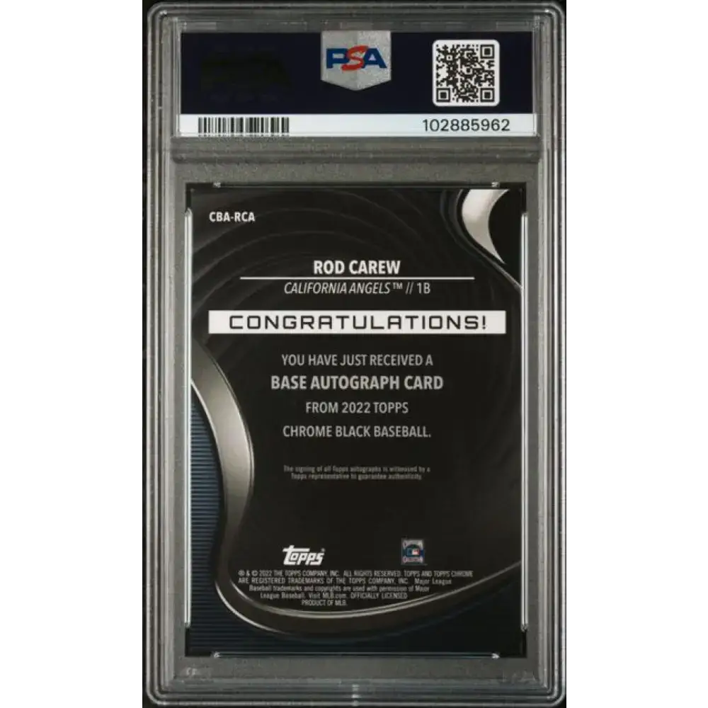 2022 Topps Chrome Black Refractor Orange #CBA-RCA Rod Carew PSA 10 GEM MINT Auto 4/25 California Angels Baseball Card