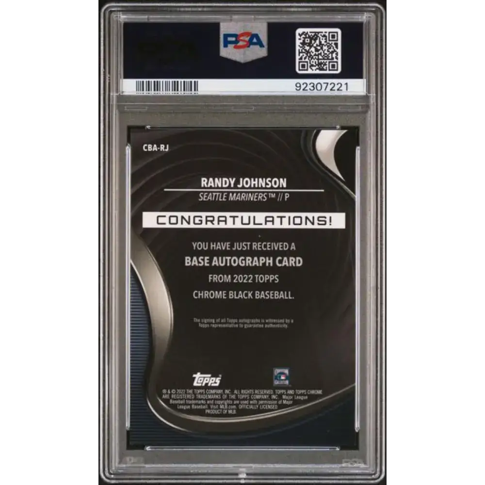 2022 Topps Chrome Black Refractor Orange #CBA-RJ Randy Johnson PSA 9 MINT Auto 11/25 Seattle Mariners Baseball Card