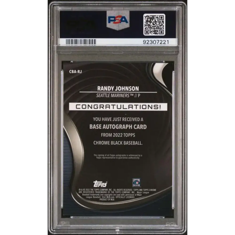 2022 Topps Chrome Black Refractor Orange #CBA-RJ Randy Johnson PSA 9 MINT Auto 11/25 Seattle Mariners Baseball Card